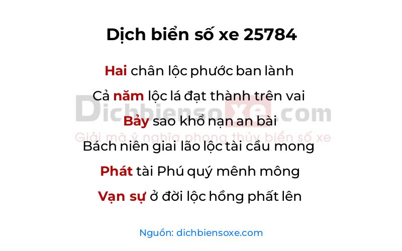 Dịch thơ biển số 25784
