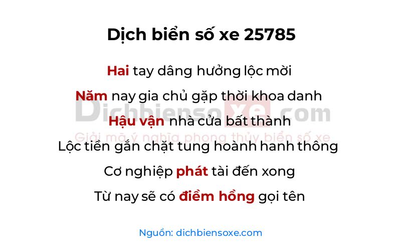 Dịch thơ biển số 25785