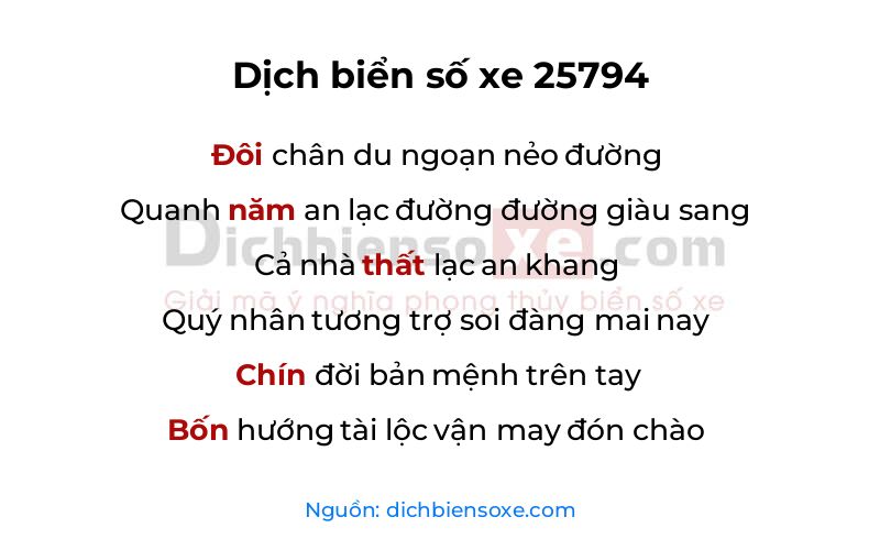 Dịch thơ biển số 25794