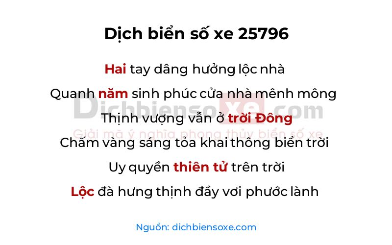 Dịch thơ biển số 25796