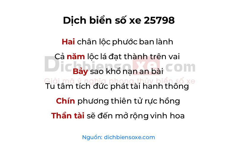 Dịch thơ biển số 25798