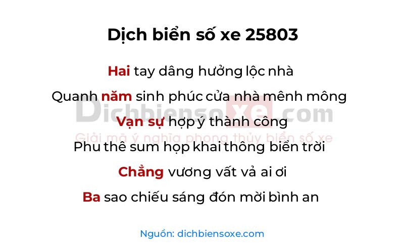 Dịch thơ biển số 25803