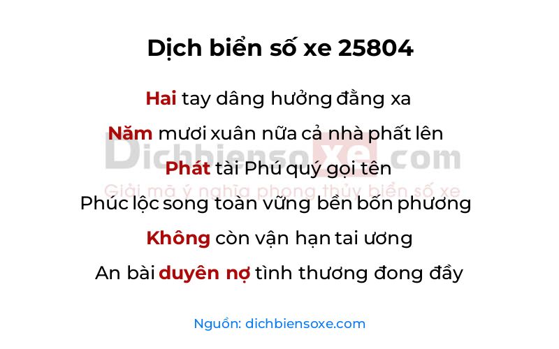 Dịch thơ biển số 25804