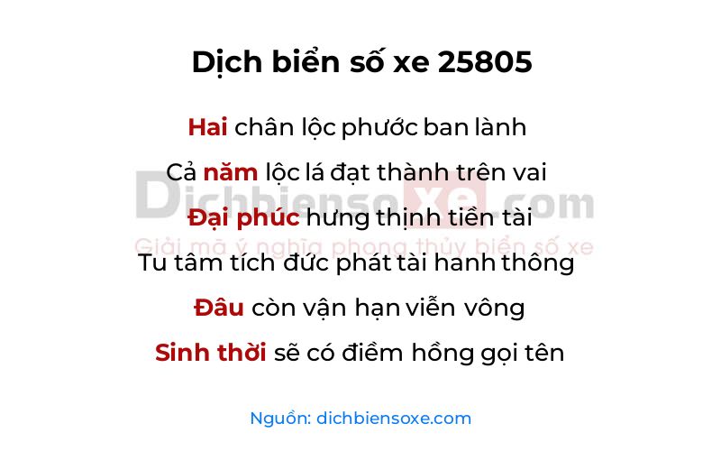 Dịch thơ biển số 25805