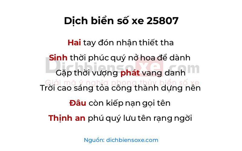 Dịch thơ biển số 25807