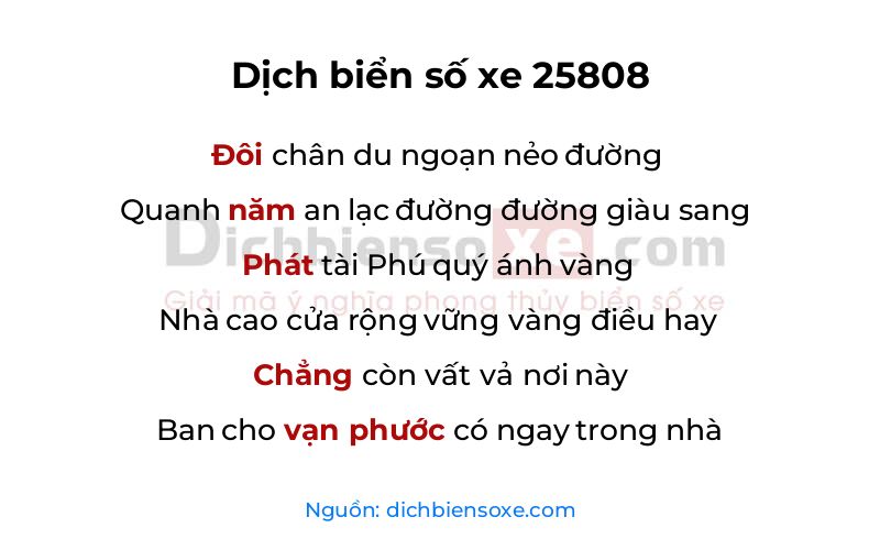 Dịch thơ biển số 25808