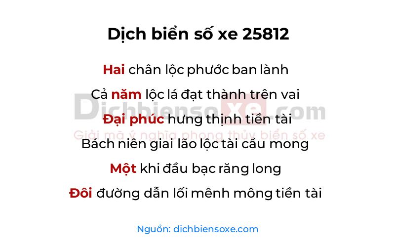 Dịch thơ biển số 25812