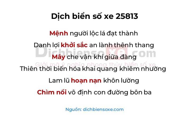 Dịch thơ biển số 25813