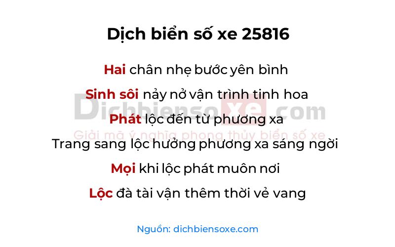 Dịch thơ biển số 25816