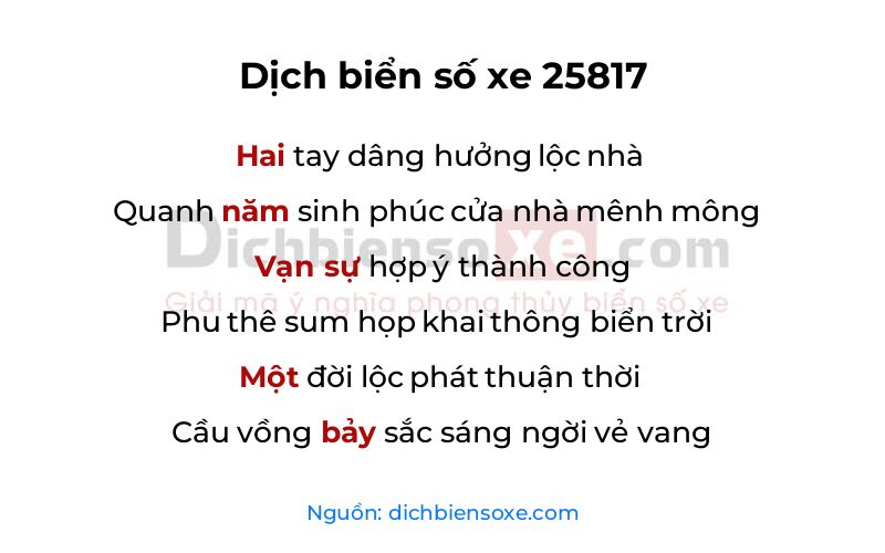 Dịch thơ biển số 25817