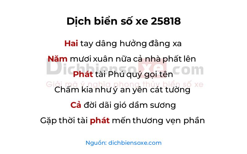 Dịch thơ biển số 25818