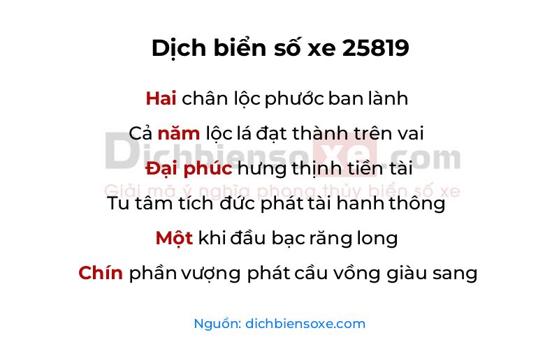 Dịch thơ biển số 25819