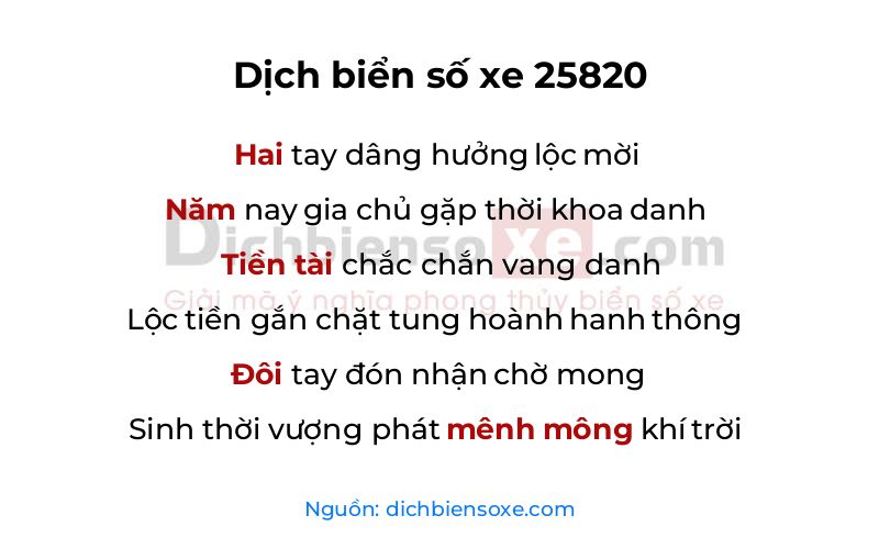 Dịch thơ biển số 25820