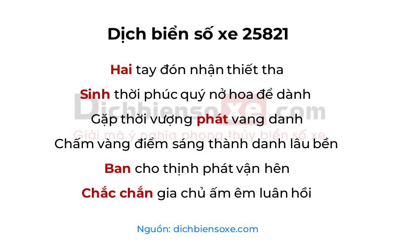 Dịch thơ biển số 25821