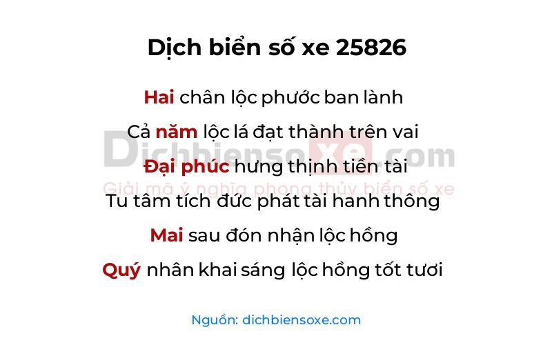 Dịch thơ biển số 25826