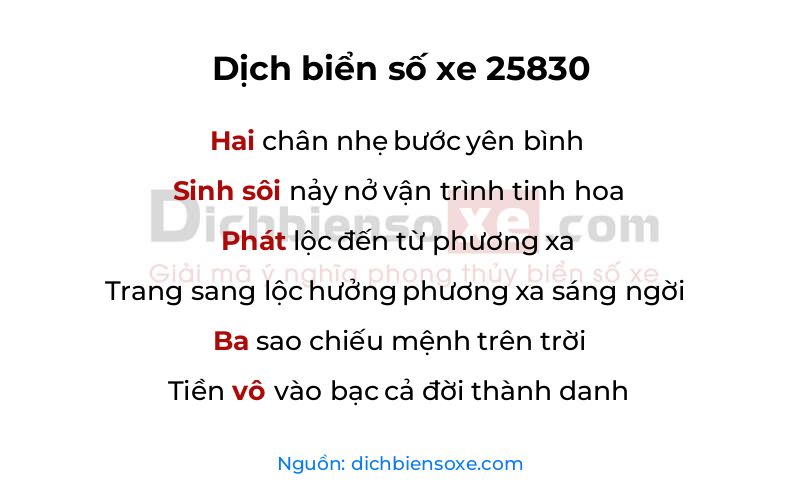 Dịch thơ biển số 25830