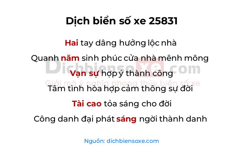 Dịch thơ biển số 25831