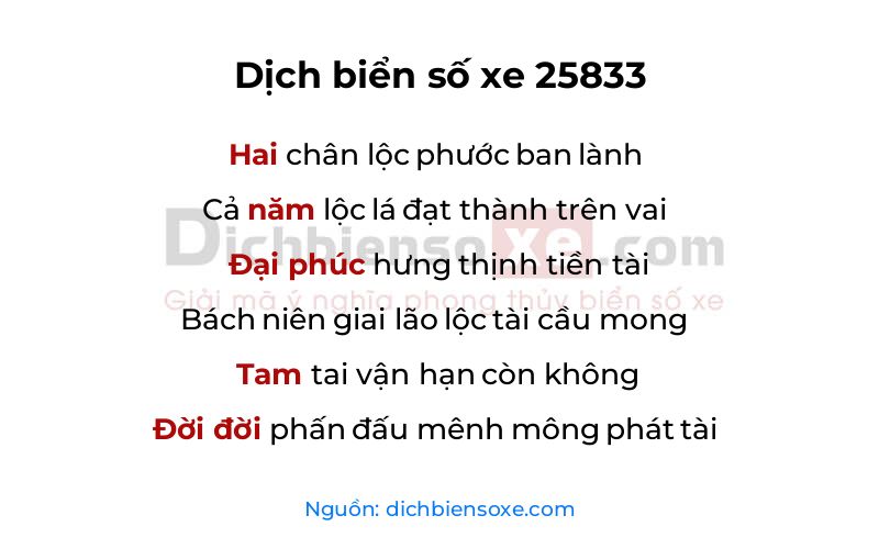 Dịch thơ biển số 25833
