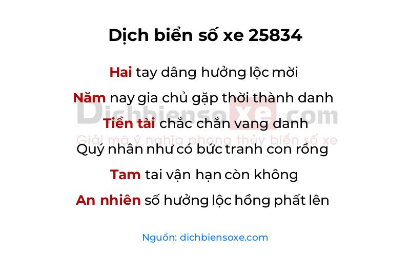 Dịch thơ biển số 25834