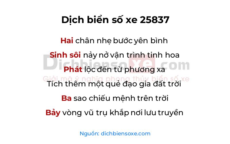 Dịch thơ biển số 25837