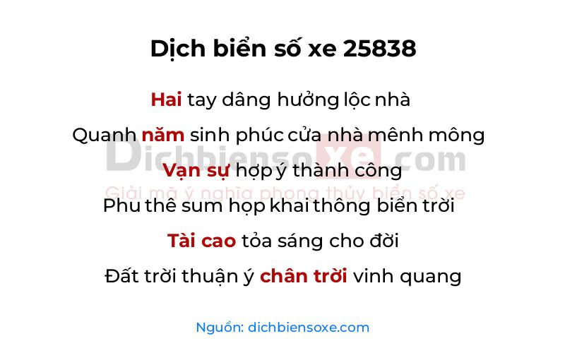 Dịch thơ biển số 25838