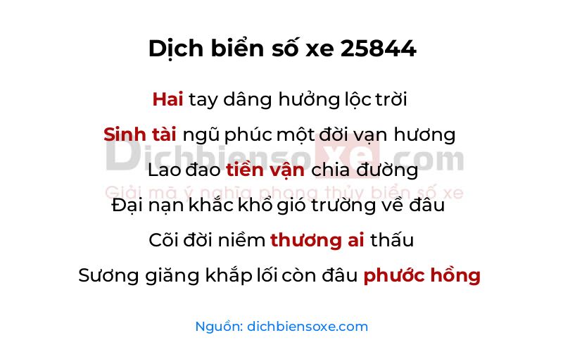 Dịch thơ biển số 25844