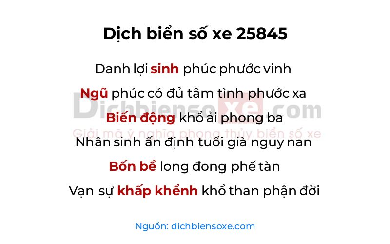 Dịch thơ biển số 25845