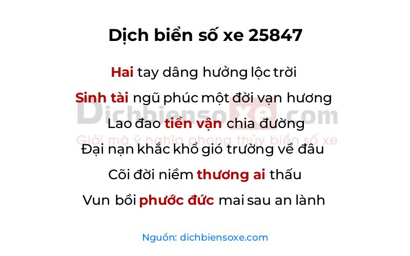 Dịch thơ biển số 25847