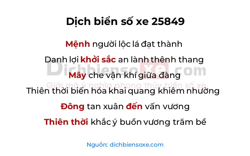 Dịch thơ biển số 25849