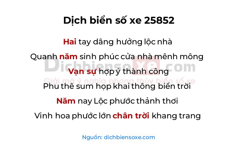 Dịch thơ biển số 25852