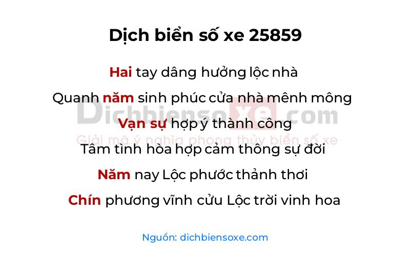 Dịch thơ biển số 25859