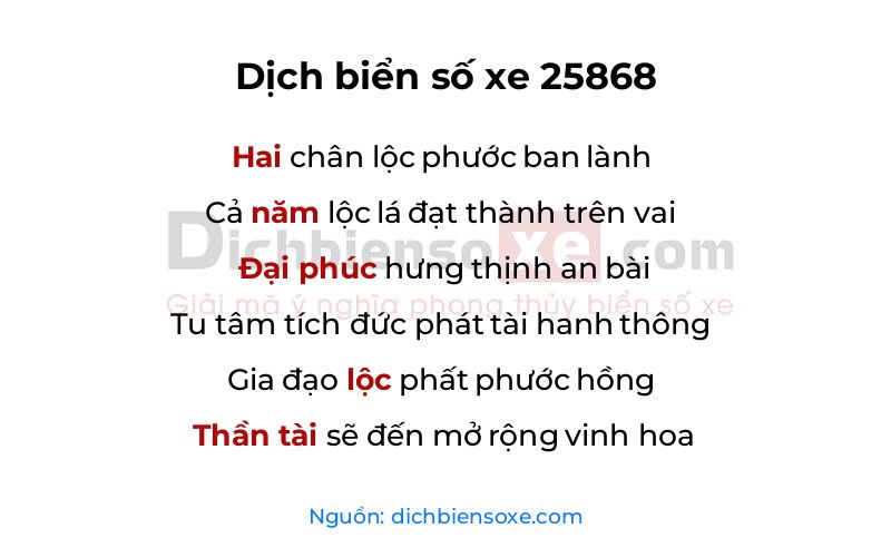 Dịch thơ biển số 25868