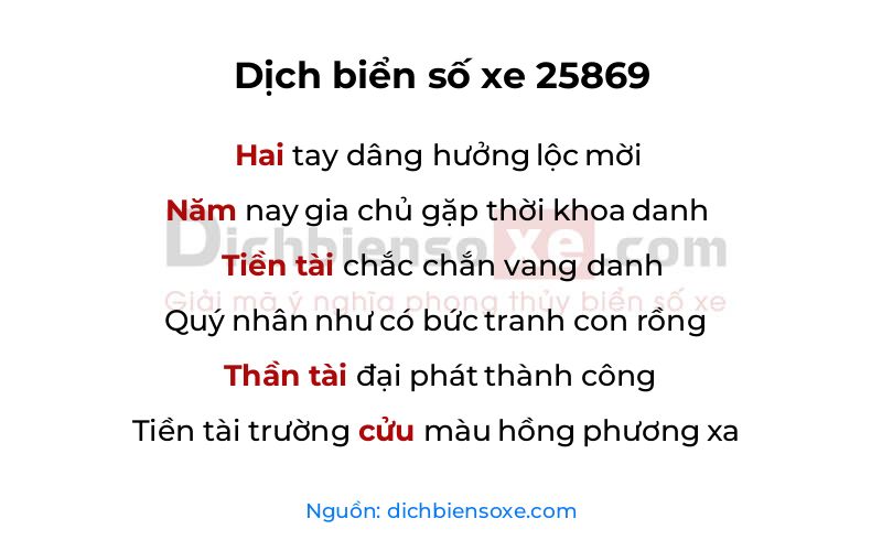 Dịch thơ biển số 25869