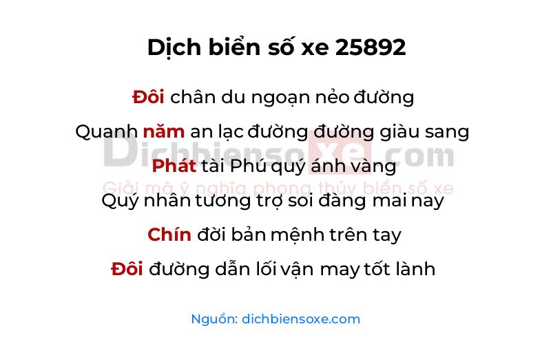 Dịch thơ biển số 25892
