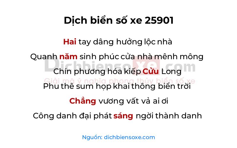 Dịch thơ biển số 25901