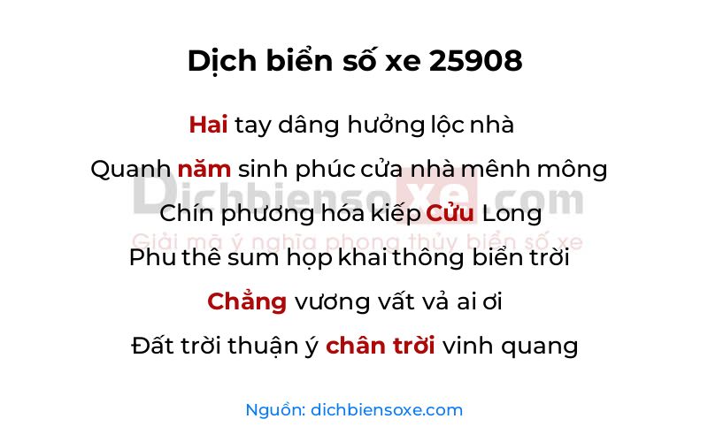 Dịch thơ biển số 25908