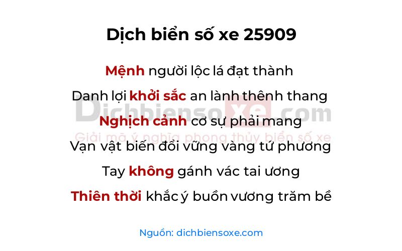 Dịch thơ biển số 25909