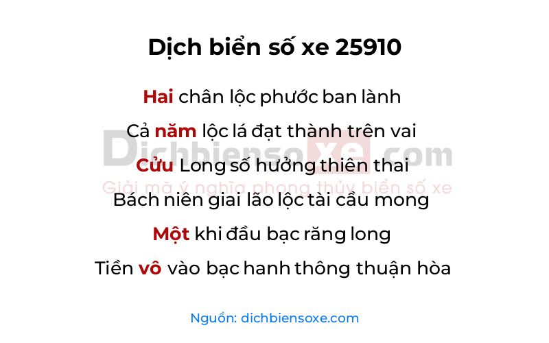 Dịch thơ biển số 25910