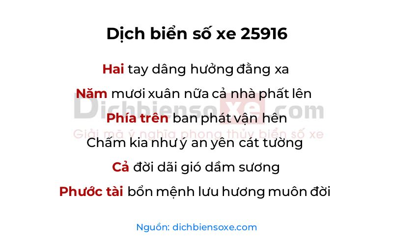 Dịch thơ biển số 25916