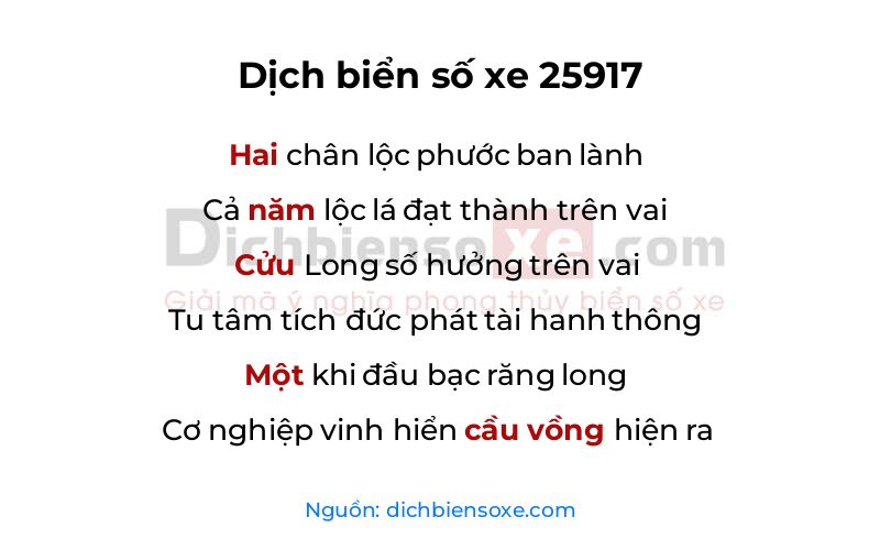 Dịch thơ biển số 25917