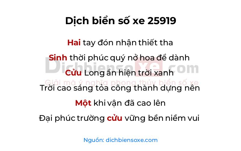 Dịch thơ biển số 25919