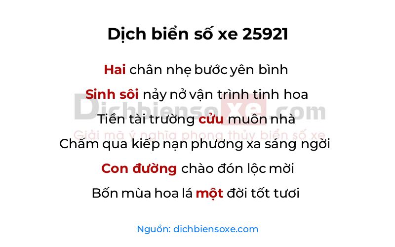 Dịch thơ biển số 25921