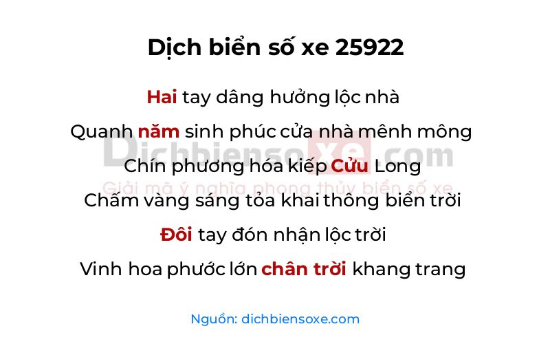 Dịch thơ biển số 25922