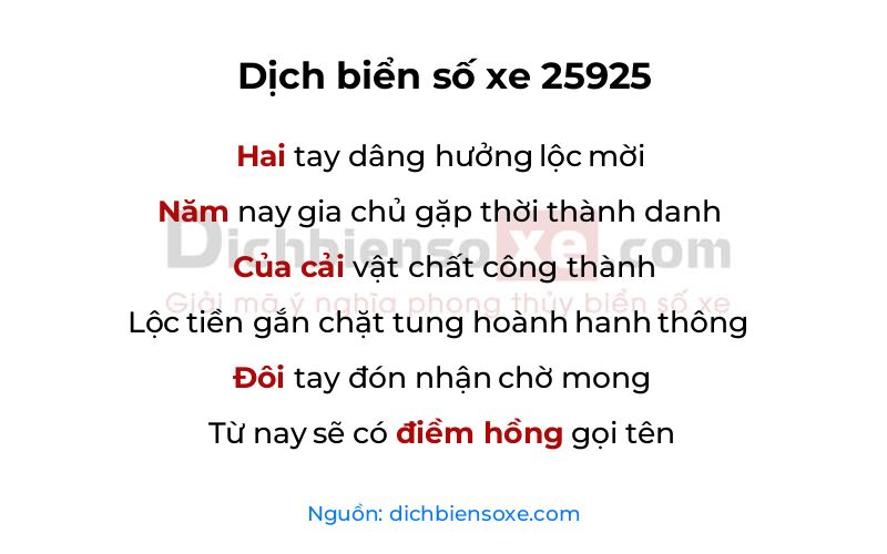 Dịch thơ biển số 25925