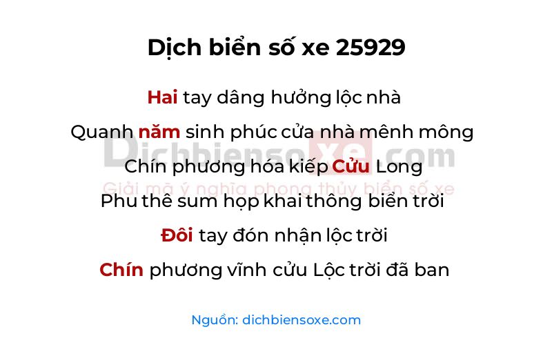 Dịch thơ biển số 25929