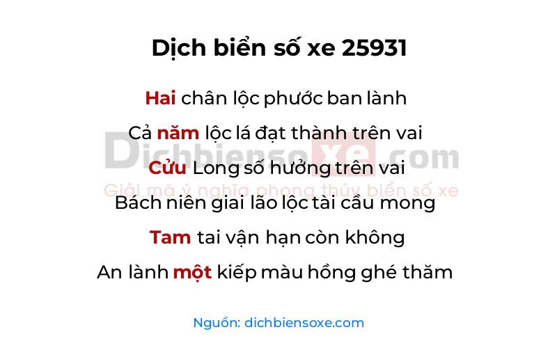 Dịch thơ biển số 25931