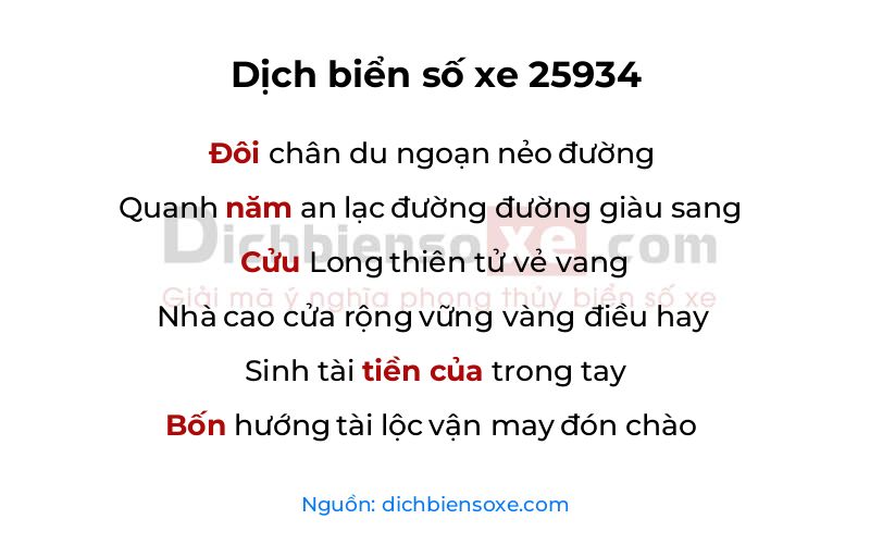Dịch thơ biển số 25934