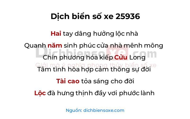 Dịch thơ biển số 25936