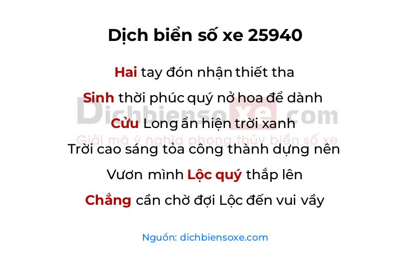 Dịch thơ biển số 25940