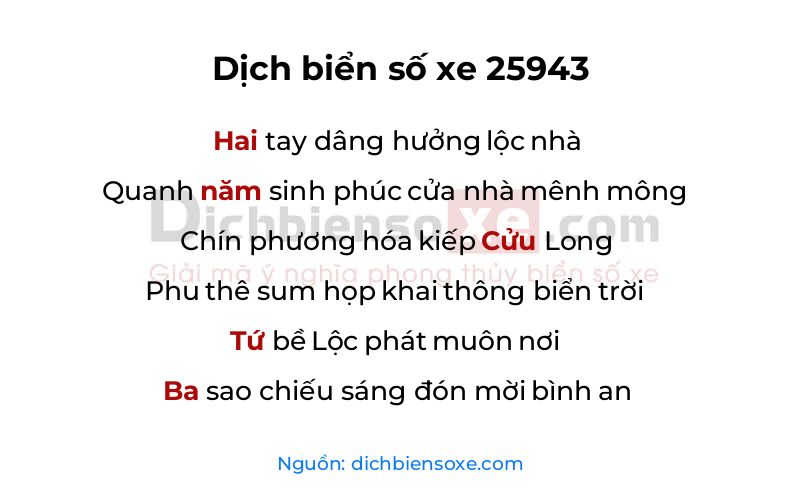 Dịch thơ biển số 25943